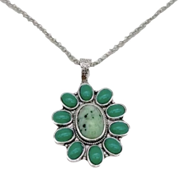 New Sterling Silver Natural Grossularite Garnet Green Chalcedony Boho Necklace - Picture 1 of 11